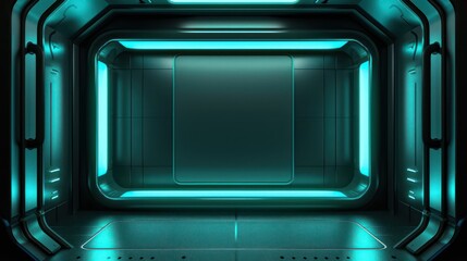 A futuristic, illuminated room with a sleek design, ideal for digital displays or virtual environments.