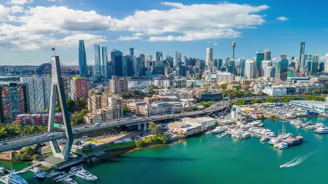 Aerial hyperlapse, dronelapse video of Sydney in daytime
