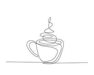 One continuous line drawing Cup of Coffee vector illustration. A cup of coffee monoline design.