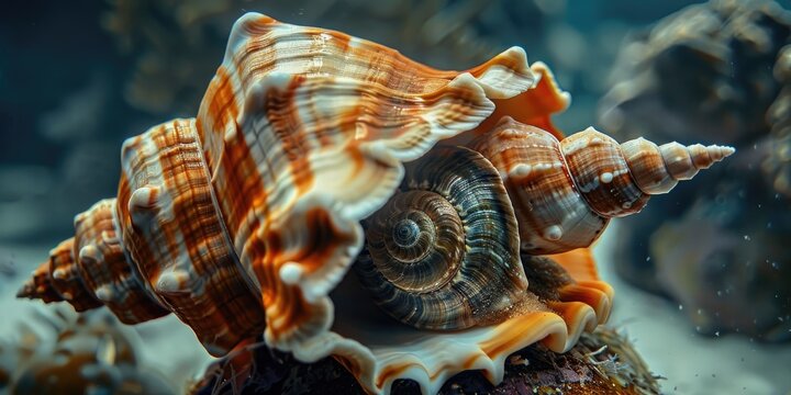 Queen conch with a snail inside a large shell