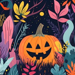 Elegant Halloween Botanical with Vibrant Color Palette and Supernatural Accents