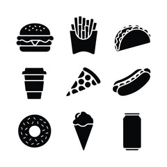 Set of Fast Food Silhouettes icon on white background
