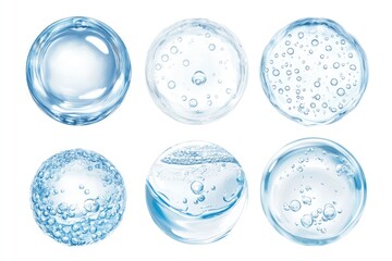Water serum drop texture. Liquid gel with bubbles circle set . Clear toner, cosmetic product swatch isolated on white background , ai