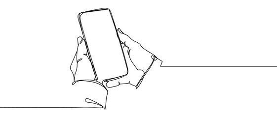 hand holding phone  line art style vector with transparent background.