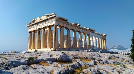 Fototapeta premium Exploring the Acropolis in Athens, Greece, takes you back in time as you walk among the ruins of ancient temples that once stood as the center of Greek civilization. The Parthenon, perched high 