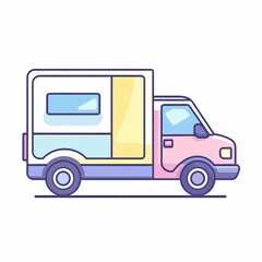 A vibrant delivery van is parked on the street, featuring a sleek design with pastel colors, perfect for transporting goods throughout the city