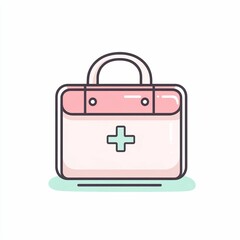 The illustration showcases a first aid kit designed in soft colors with a distinctive cross symbol, ideal for representing health and wellness themes