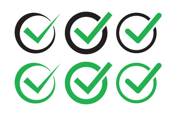 Set of circle shape check mark symbols. Approval and confirmation check mark. Vector illustration