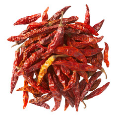 A pile of dried red chili peppers, commonly used for spice in cooking.
