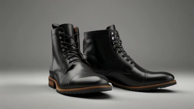 black leather boot on white background 
