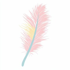 Fototapeta premium A delicate feather showcases shades of pink and blue against a clean white backdrop, highlighting its soft, airy texture and artistic elegance
