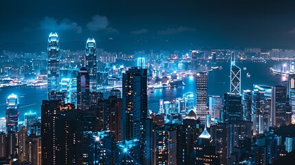 Obraz premium Cyberpunk Style Hong Kong Digital City, Cyberpunk, Hong Kong, Digital City