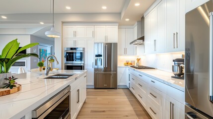 Kitchen with smart blender, stylish appliances, and efficient layout