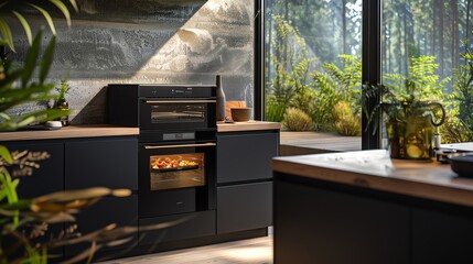 Kitchen with smart oven, efficient design, and modern aesthetics