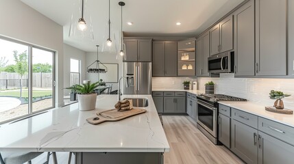 Kitchen with smart pantry, beautiful countertops, and functional space