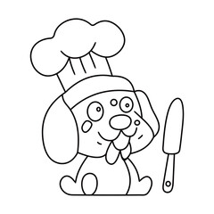 Chef dog funny cute cartoon vector  line art