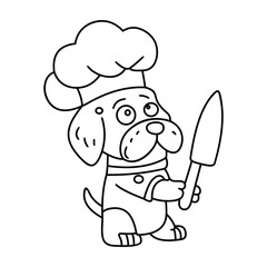 Chef dog funny cute cartoon vector  line art