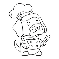 Chef dog funny cute cartoon vector  line art