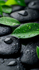 Serenity of stones and leaves after rain