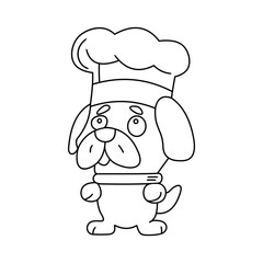 Chef dog funny cute cartoon vector  line art