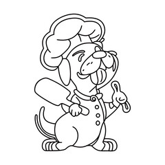 Chef dog funny cute cartoon vector  line art