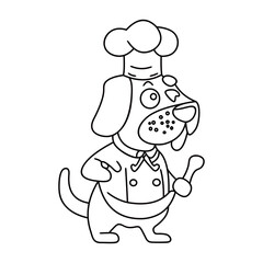Chef dog funny cute cartoon vector  line art