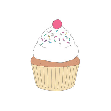 cupcake with white frosting and sprinkles clip art preview