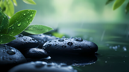 Serenity of stones and leaves after rain