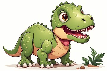 Fototapeta premium Cartoon Green Dinosaur with Open Mouth and Sharp Teeth