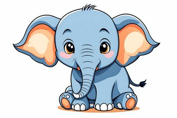 Obraz premium Cute Cartoon Baby Elephant Sitting with Big Ears