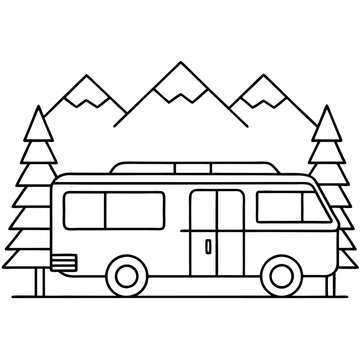 recommend clip art: camping bus outline coloring book page line art drawing
