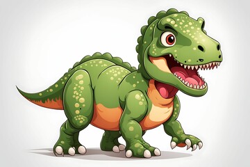 Obraz premium Cartoon Green Dinosaur with Open Mouth and Sharp Teeth
