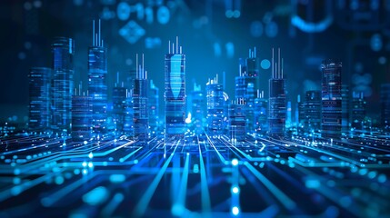 Obraz premium Future City Concept, Blue Theme, Technology, Hi Tech, Futuristic City, Modern City