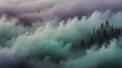Obraz premium Abstract background of fog swirling in the air, blending with soft pastel colors like lavender, mint green, and sky blue
