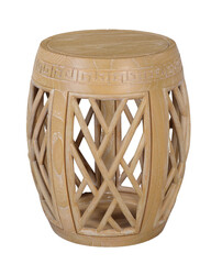 antique light brown wooden drum table isolated object