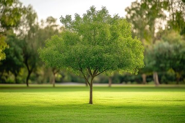 Obraz premium Blurred of green natural tree in park background , ai