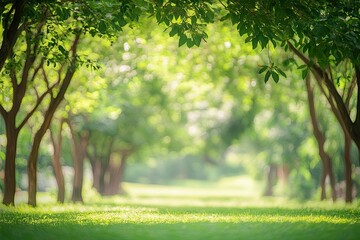 Fototapeta premium Blurred of green natural tree in park background , ai