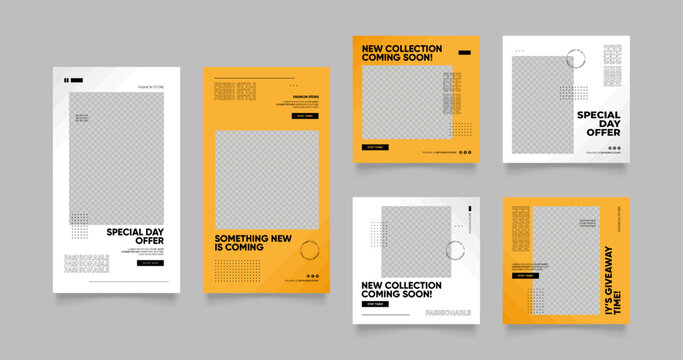 social media template banner blog fashion sale promotion. fully editable instagram and facebook square post frame puzzle organic sale poster. fresh yellow element shape vector background