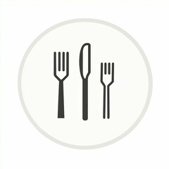 A minimalistic design showcases a fork, knife, and spoon arranged neatly, emphasizing table settings and dining aesthetics