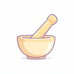 This illustration features a classic mortar and pestle set, commonly used for grinding spices and herbs in culinary practices