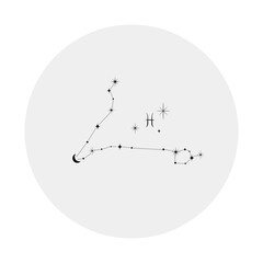 Pisces astrology zodiac sign and star constellation with moon. Mystical magic talisman tattoo, poster, sticker. Boho illustration.