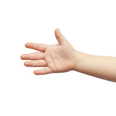 Open hand of a child on white background.