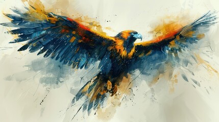 A vibrant, artistic depiction of a soaring eagle with bold colors and dynamic brush strokes.