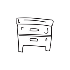 Hand-drawn doodle illustration of a vintage wooden chest of drawers with three drawers