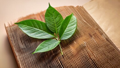 green tea leaves on wooden background