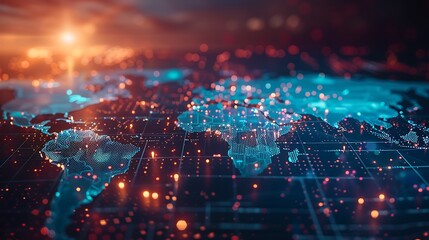 Fototapeta premium Digital Network on Global Map Business Theme, Background, Plain Background, Network, Global