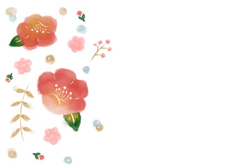 梅模様の水彩イラスト年賀状