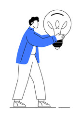 Individual carrying a large light bulb, representing concepts of innovation, creativity, and new ideas. Ideal for business presentations, technology, brainstorming sessions, creative thinking, and ent