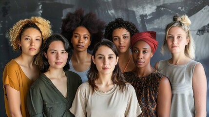 Fototapeta premium Diverse Female Activists in Plain Background, Group Portrait Shot, , Female Activists, Group