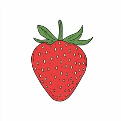 Obraz premium A colorful illustration displays a ripe strawberry highlighted by its green leaves, capturing the fruit's juicy appearance and distinct texture